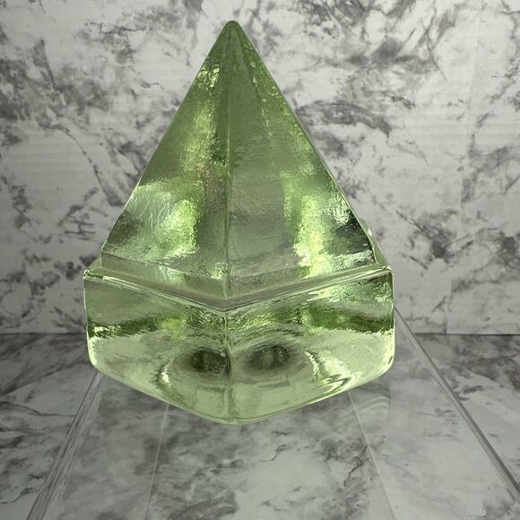 Vintage Large Ship Deck Light Prism Hexagon Pyramid Green Glass Paper Weight 4.5 - Picture 2 of 6